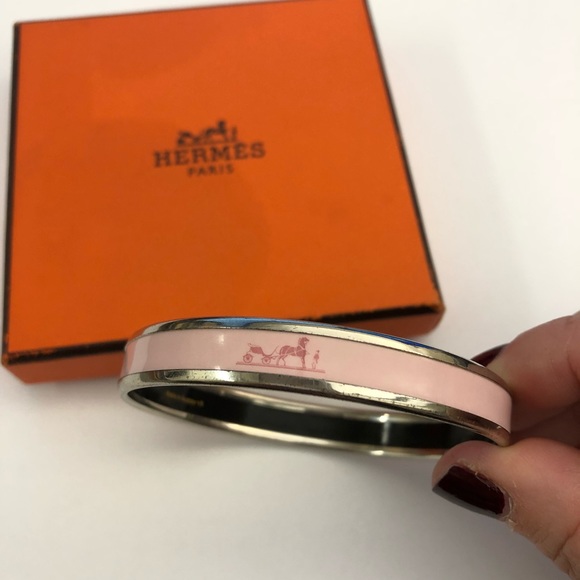 Hermes Jewelry - Hermes Pink Narrow Caleche Enamel Bracelet Sz 65